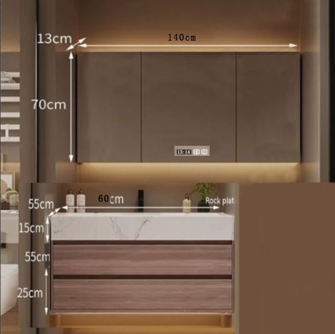 QW- Set kabinet kayu asli buatan khas dengan cermin pintar dan sinki bilik mandi. 