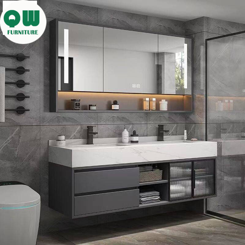 QW- Large Basin Set with Smart Mirror and Real Wood Storage Cabinet for Bathroom