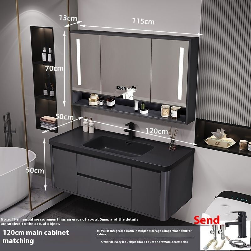 QW- Bathroom storage with smart mirror and black glass cabinet made of real wood.