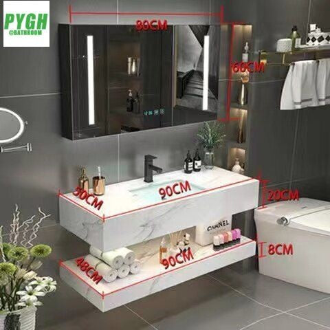 QW- Kabinet Penyimpanan Singki Marmar Cermin Pintar di Bilik Mandi