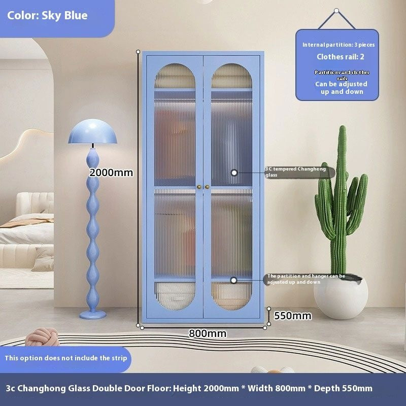 Cream Windbreaker Bedroom Home Iron Wardrobe Three-Door Storage Cabinet Easy Combination