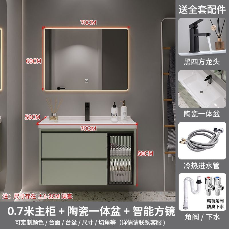 Set Singki Bilik Mandi Kabinet Cermin Pintar Penyimpanan Hijau QW- 