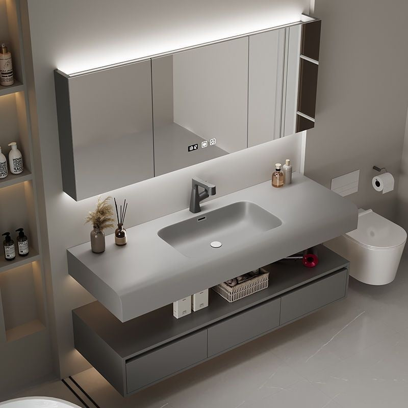 Set Singki Penyimpanan Kayu Asli QW- Kabinet Cermin Pintar di Bilik Mandi 