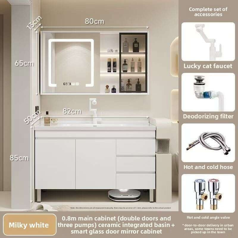 Set Singki Kabinet Cermin Pintar Penyimpanan Kayu Asli QW- di Bilik Mandi 