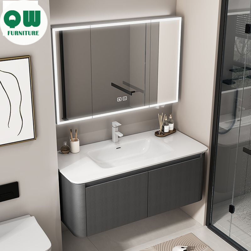 Kabinet Cuci Bilik Mandi Penyimpanan Aluminium Cermin Pintar QW- 