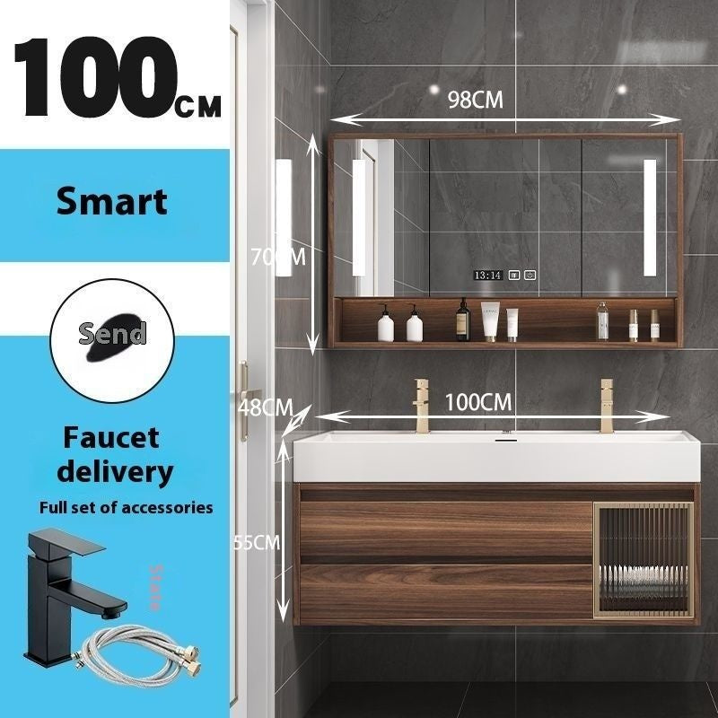 Kabinet Penyimpanan Kayu Asli Cermin Pintar QW- di Bilik Mandi, Set Singki Bilik Mandi 