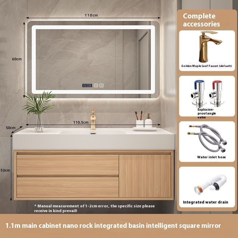 Set Singki Kabinet Penyimpanan Bilik Mandi Cermin Kayu Padu Pintar QW- 