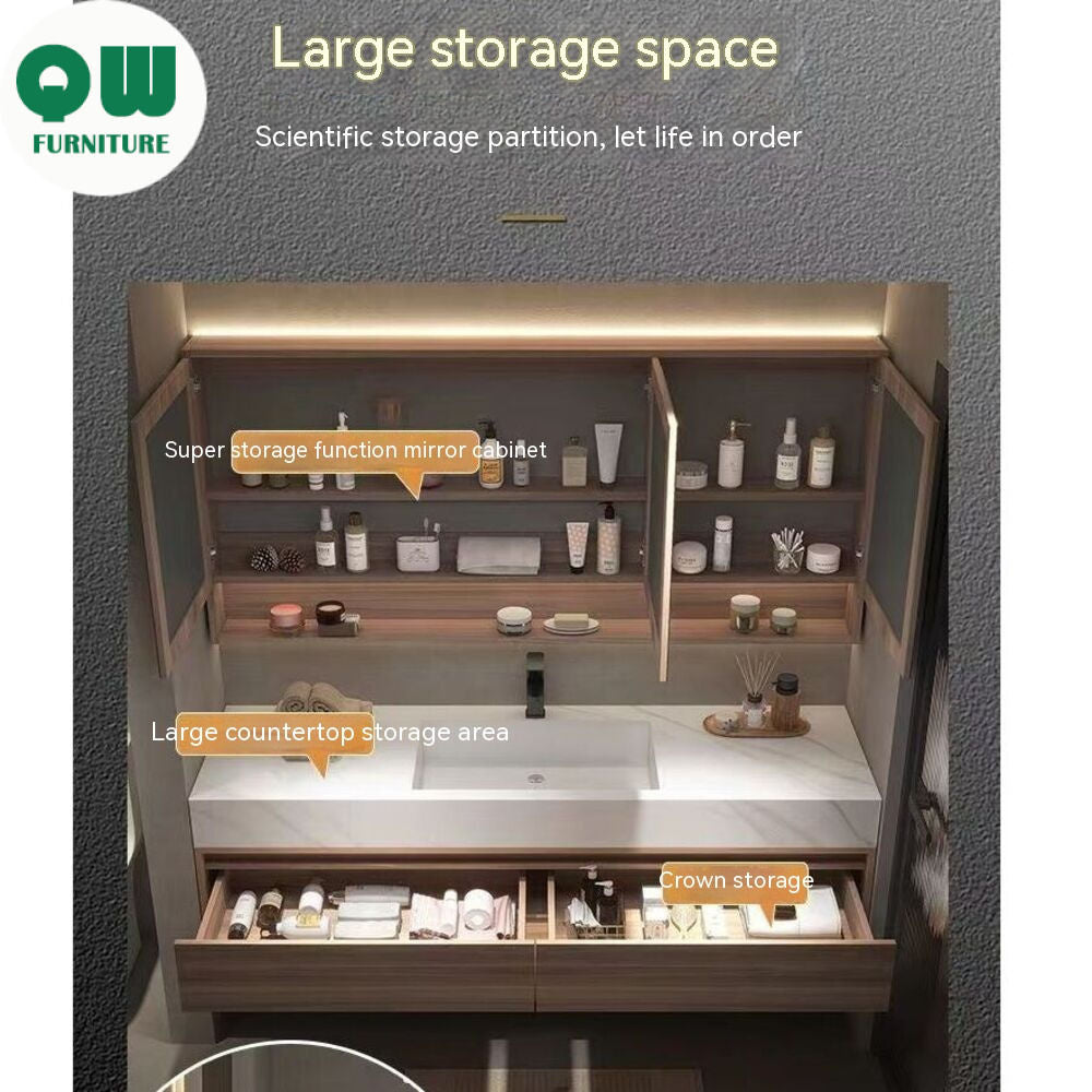 QW- storan diperbuat daripada sinki kayu asli, Kabinet cermin pintar bilik mandi 