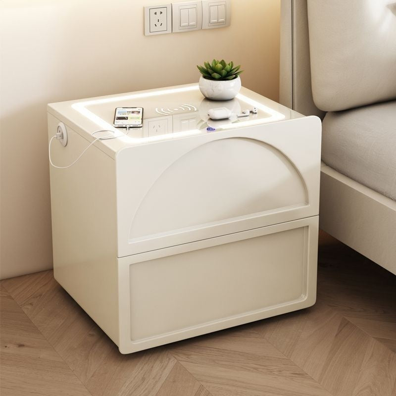 Smart Cream Wind with Lock Bedside Table Solid Wood Simple Modern Bedroom Multi-purpose Cabinet