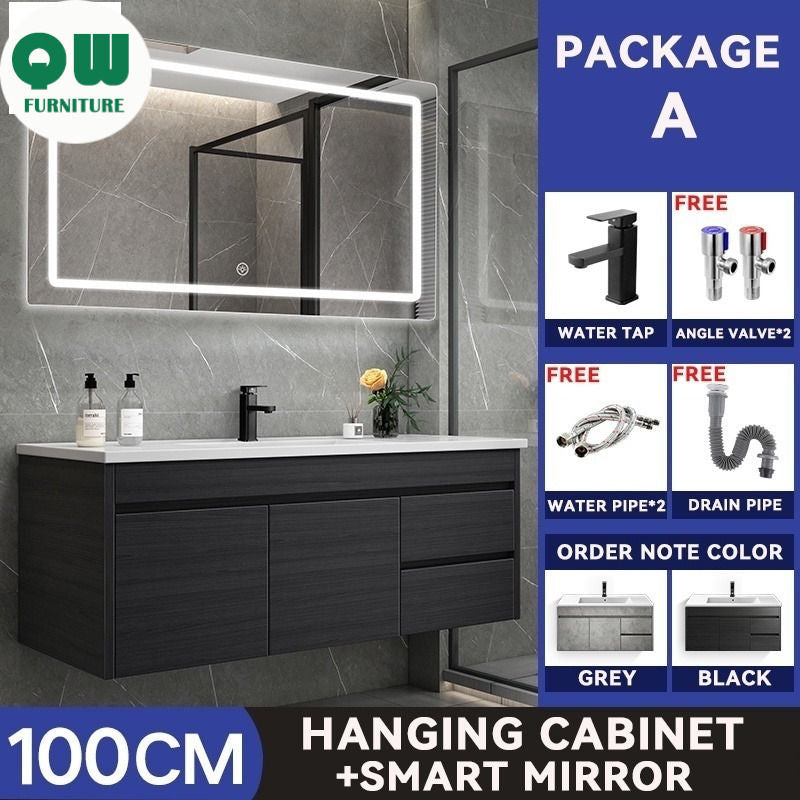 QW- Smart Bathroom, Storage Made of Real Wood, Multipurpose for Bathroom Mirror, and Washbasin Cabinet with Mirror