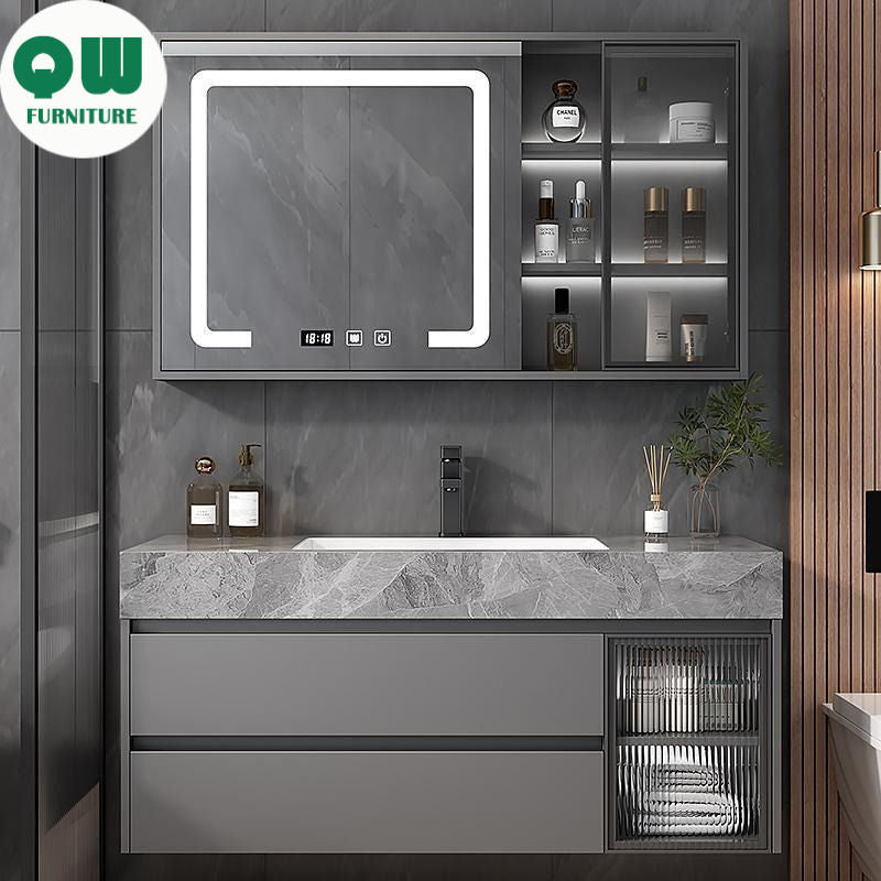 Kabinet Kaca Pintar Penyimpanan Bilik Mandi QW- Rockboard Sinki 