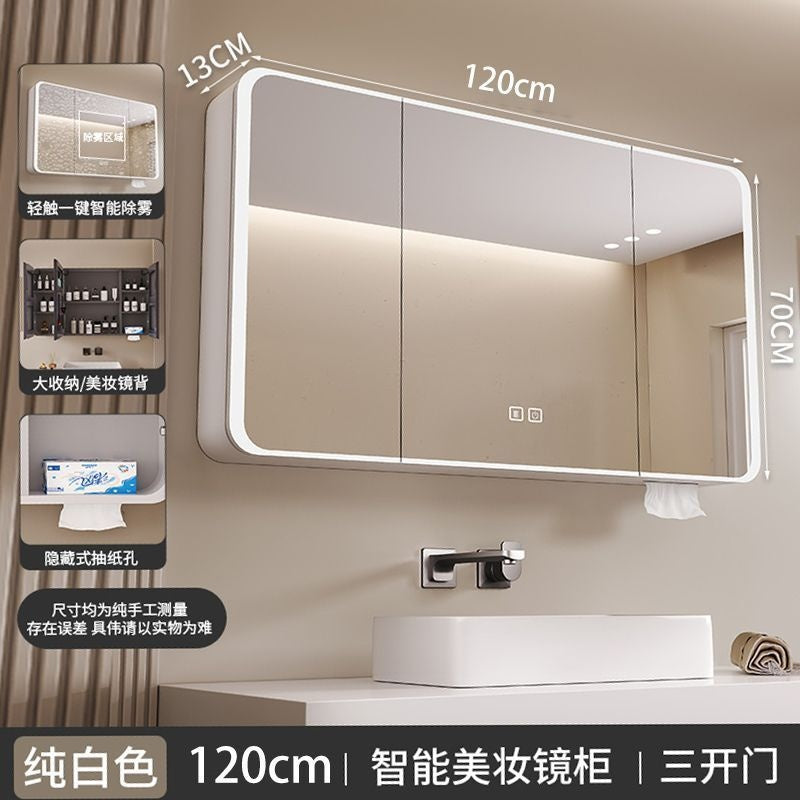 QW- Smart Mirror Cabinet Bathroom Aluminum Metal Can Display Time and Clear Fog