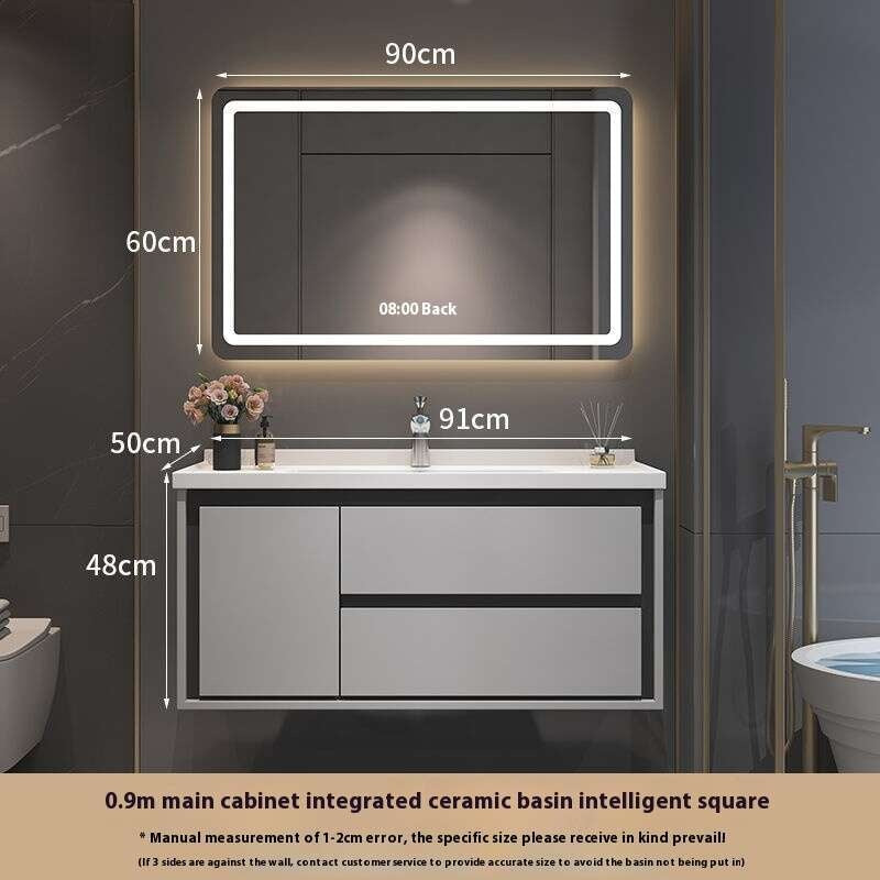 Kabinet Penyimpanan Kayu Oak QW- Set Singki Cermin Pintar di Bilik Mandi 