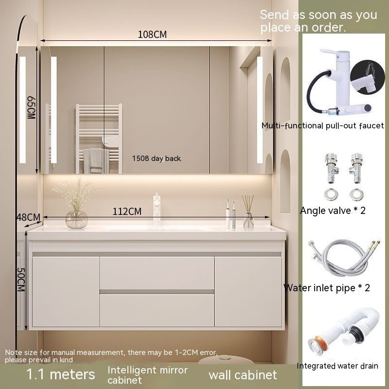 Set Singki Bilik Mandi Kabinet Cermin Pintar Penyimpanan QW- Gaya Krim 