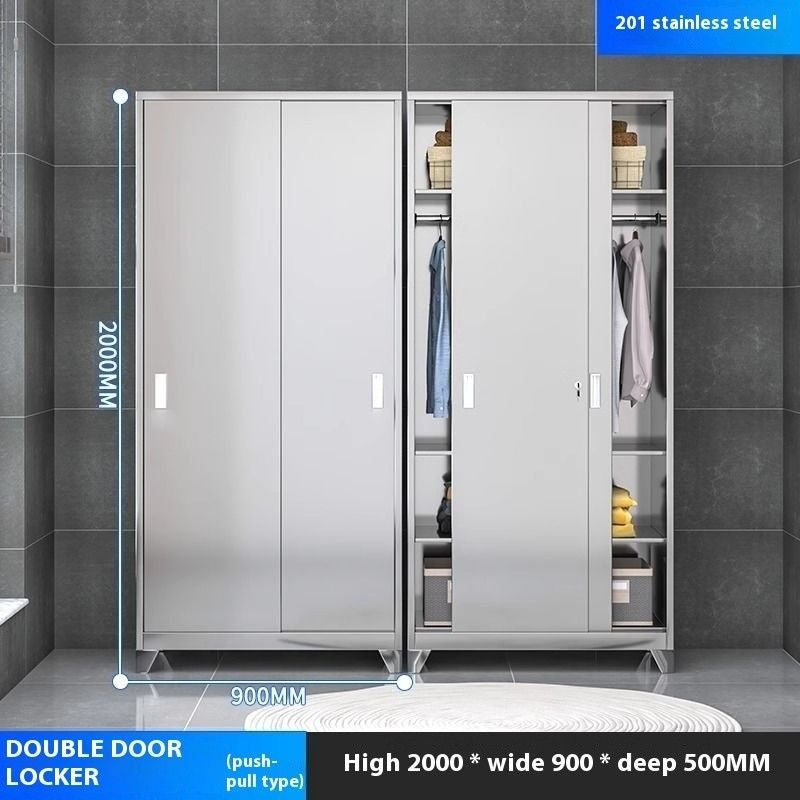 Stainless Steel Wardrobe Home Bedroom Sliding Door Hanging Closet High Capacity Storage Cabinet Balcony All In One Locker