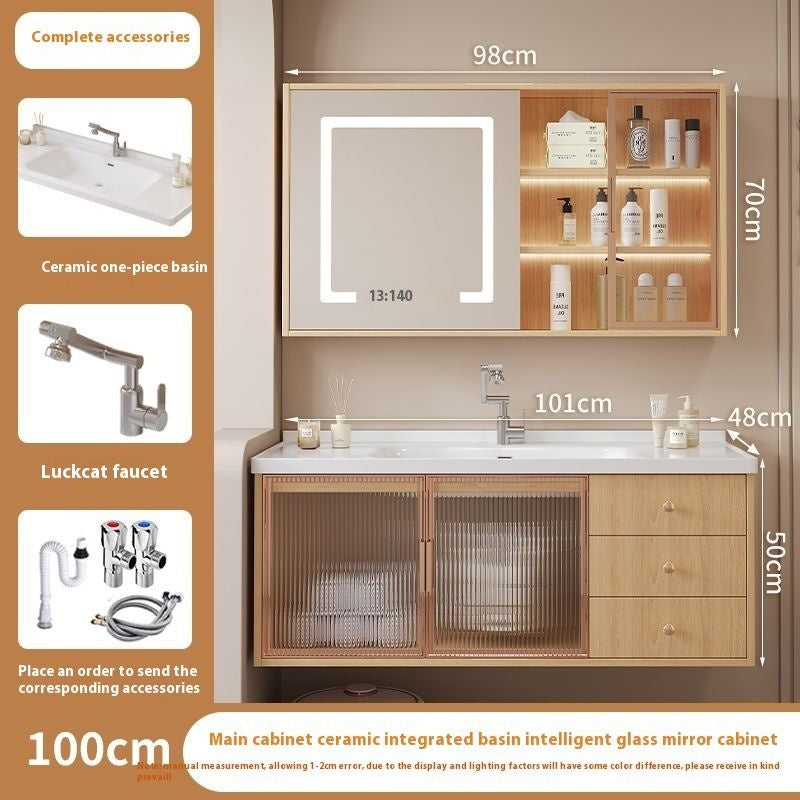 QW- Solid Wood Storage Smart Mirror Cabinet Bathroom Sink Set