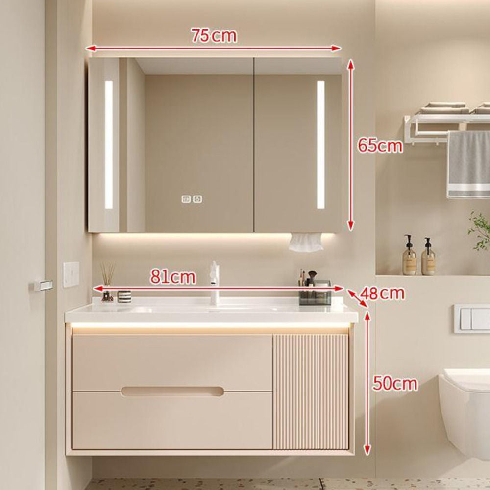 Set Singki Bilik Mandi Kabinet Cermin Pintar Penyimpanan Kayu Padu QW- 