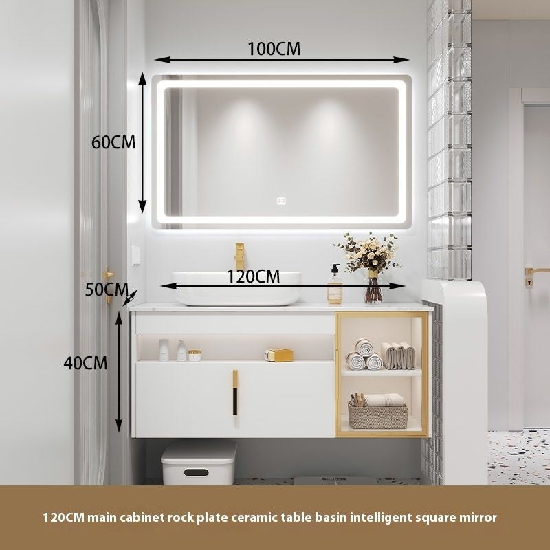 Set Singki Bilik Mandi Kabinet Cermin Pintar Penyimpanan Kayu Padu QW- 