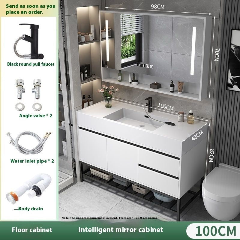 Set Singki Kabinet Cermin Pintar Penyimpanan Kayu Asli QW- di Bilik Mandi 