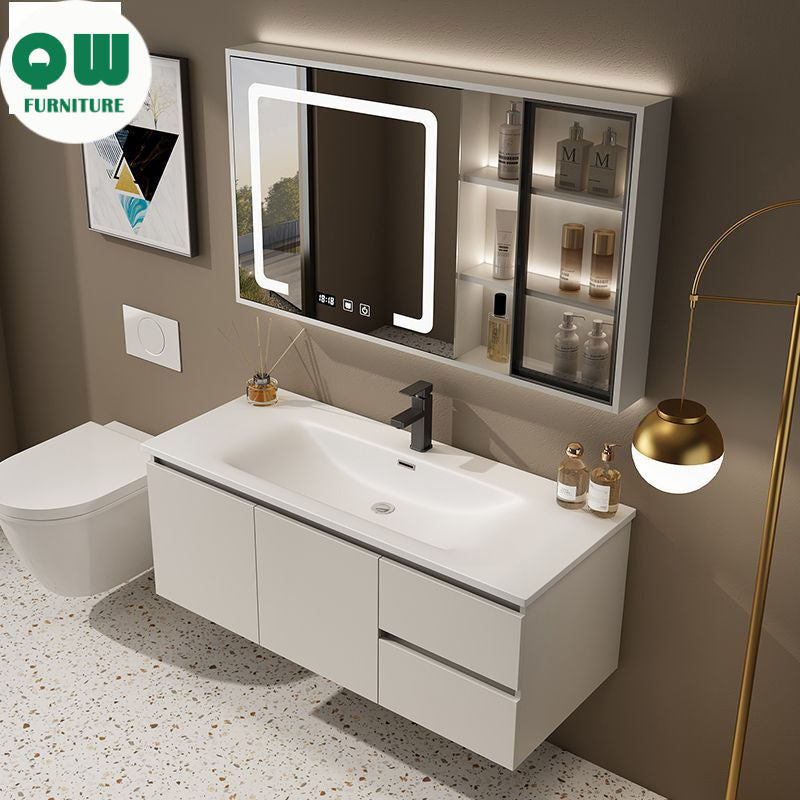 QW- Washbasin with Smart Mirror Bathroom, Real Wood Storage Cabinet in the Bathroom