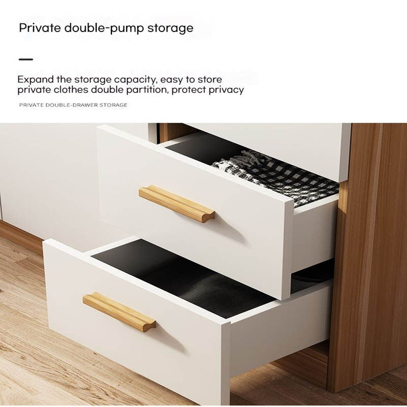 Solid Wood Home Bedroom Easy Assembly Rental House Wardrobe Simple Modern Small Sliding Style Storage Cabinet