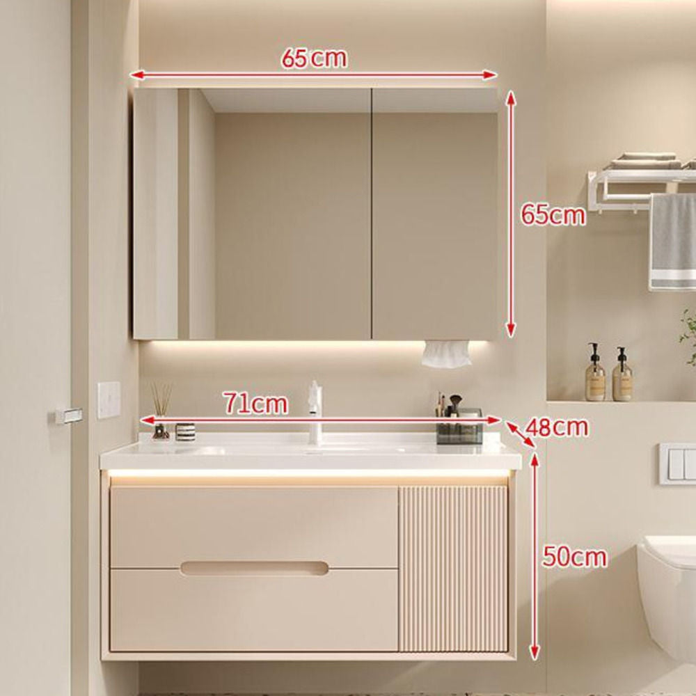 Set Singki Bilik Mandi Kabinet Cermin Pintar Penyimpanan Kayu Padu QW- 
