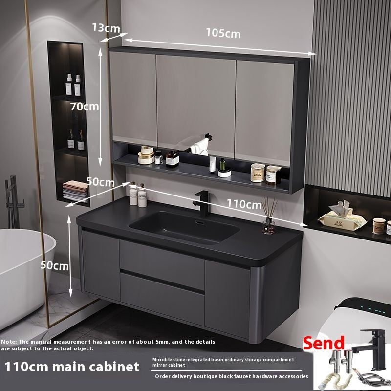 QW- Bathroom storage with smart mirror and black glass cabinet made of real wood.