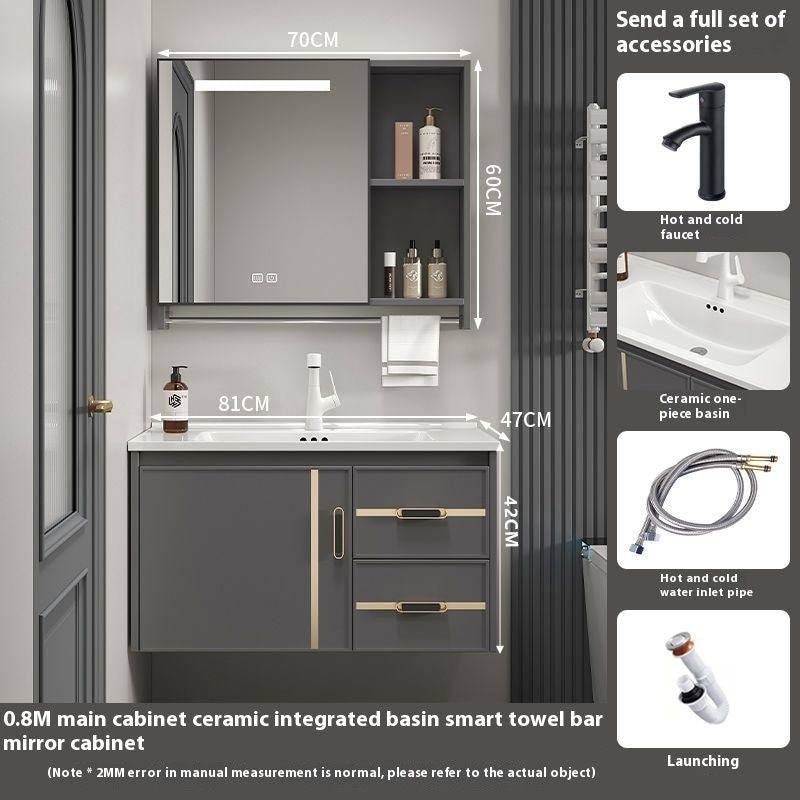 Kabinet Penyimpanan Aluminium QW- Cermin Pintar Set Sinki Bilik Mandi 
