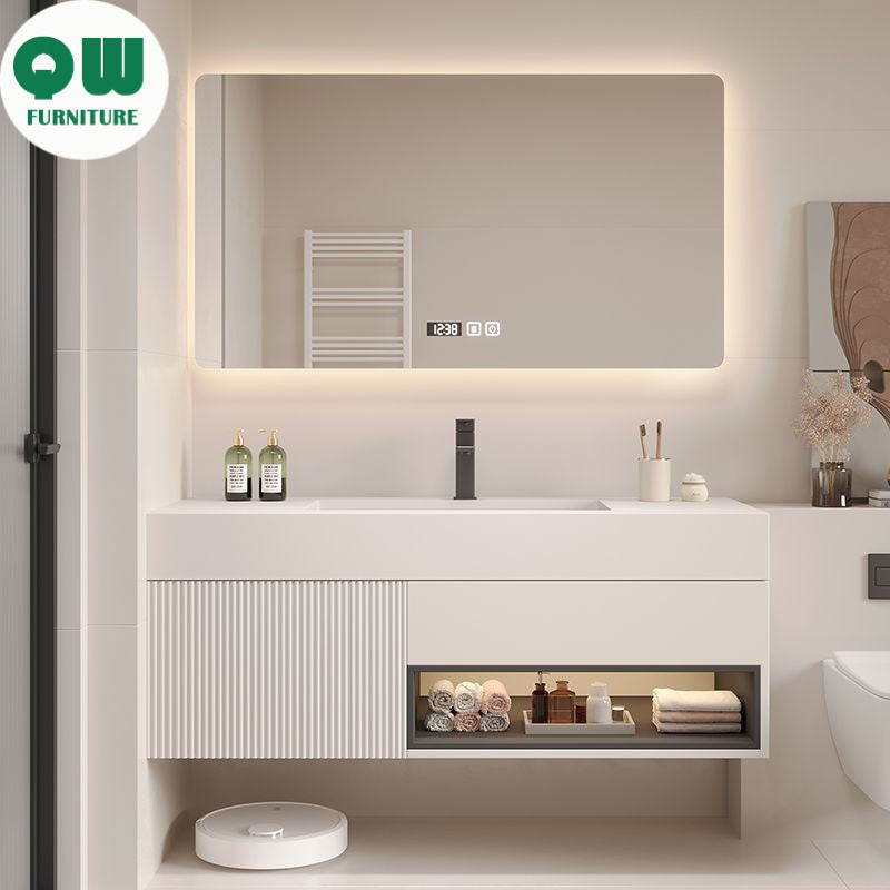 QW- White Storage Smart Mirror Cabinet in the Bathroom, Bathroom Sink