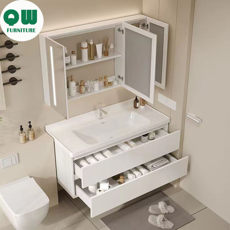 QW- Smart Mirror Real Wood Storage Cabinet in the Bathroom, Bathroom Sink Set
