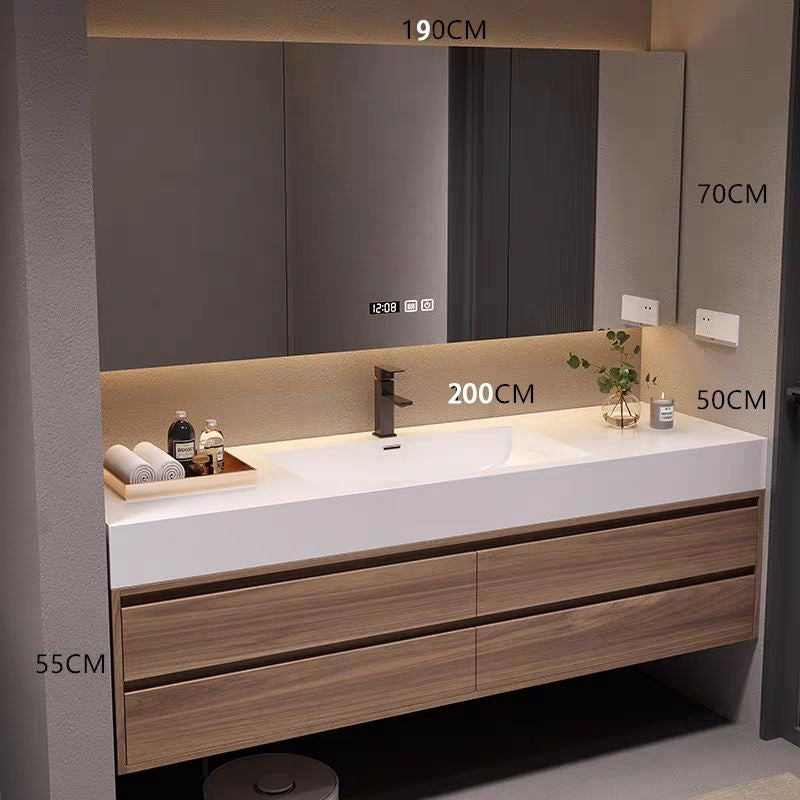QW- Set kabinet kayu asli buatan khas dengan cermin pintar dan sinki bilik mandi. 