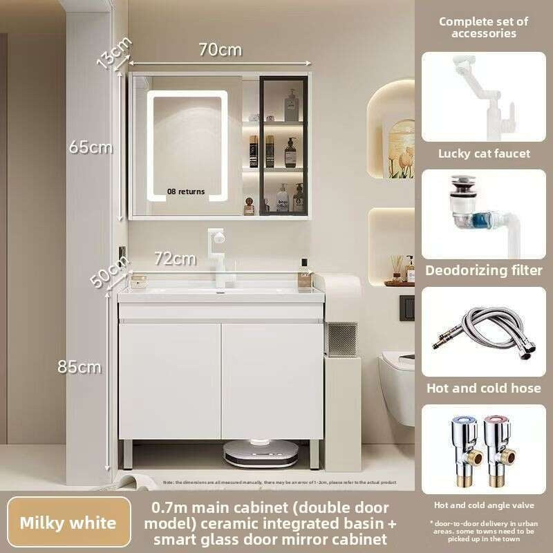 Set Singki Kabinet Cermin Pintar Penyimpanan Kayu Asli QW- di Bilik Mandi 