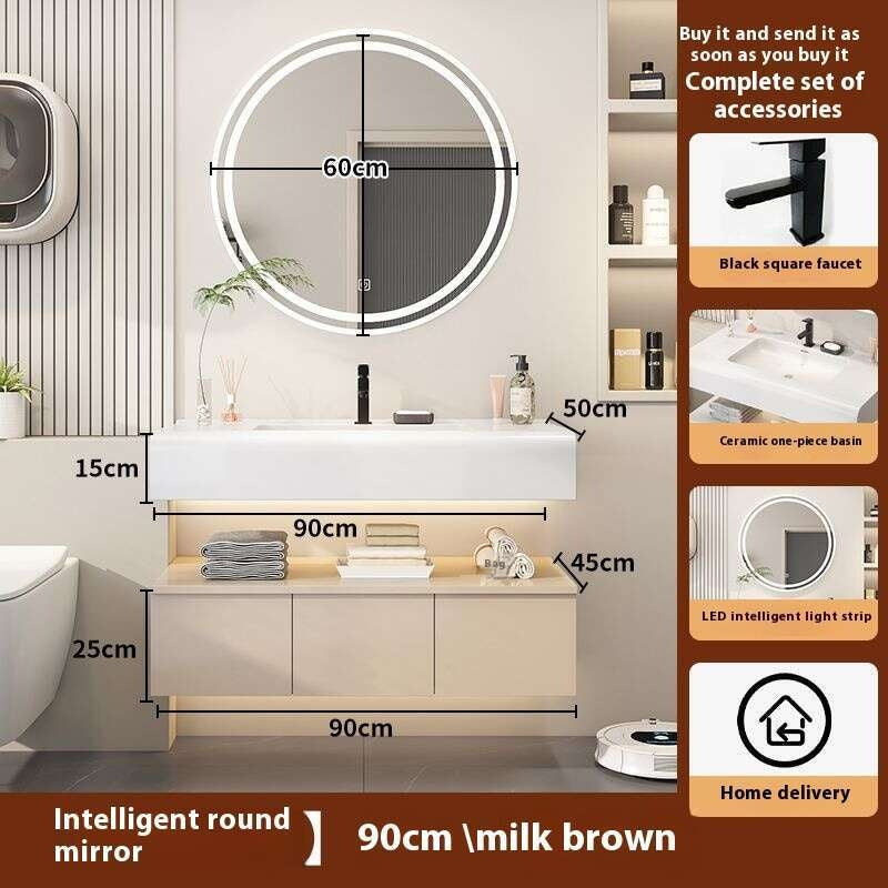QW- Kabinet simpanan kayu asli cermin pintar di bilik mandi, sinki bilik mandi 
