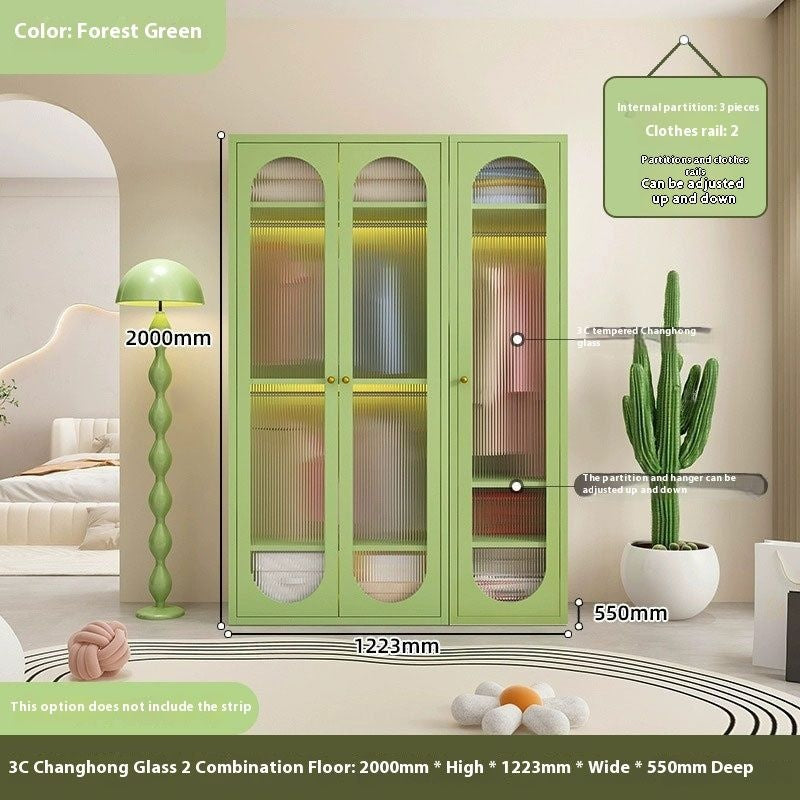 Cream Windbreaker Bedroom Home Iron Wardrobe Three-Door Storage Cabinet Easy Combination