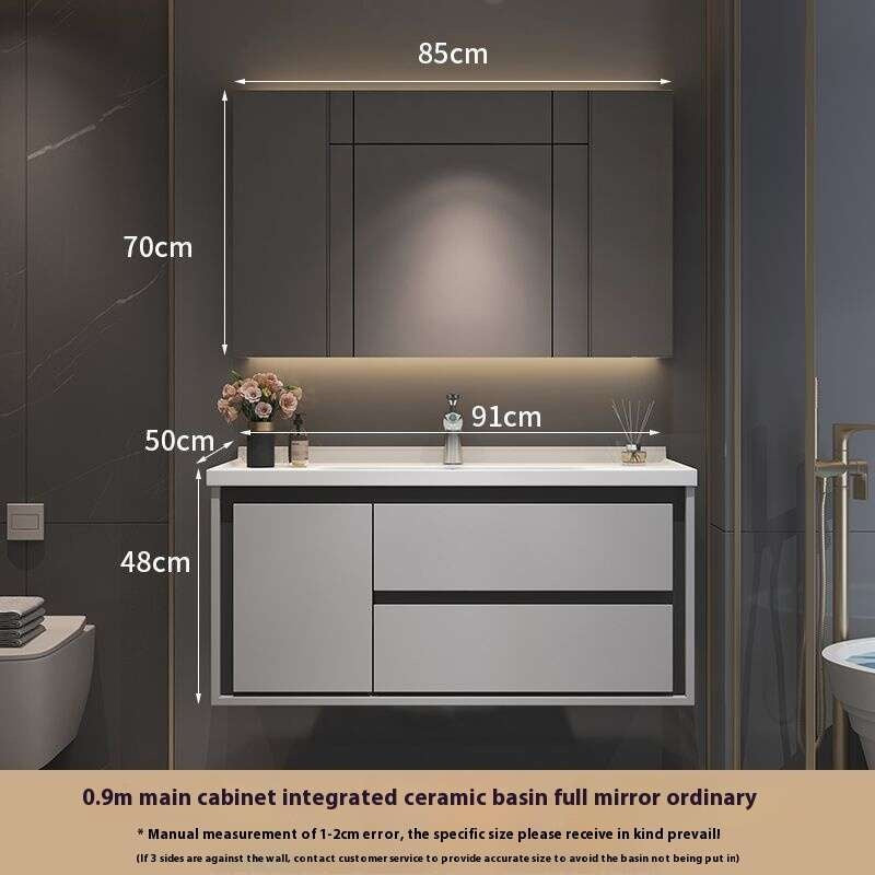 Kabinet Penyimpanan Kayu Oak QW- Set Singki Cermin Pintar di Bilik Mandi 
