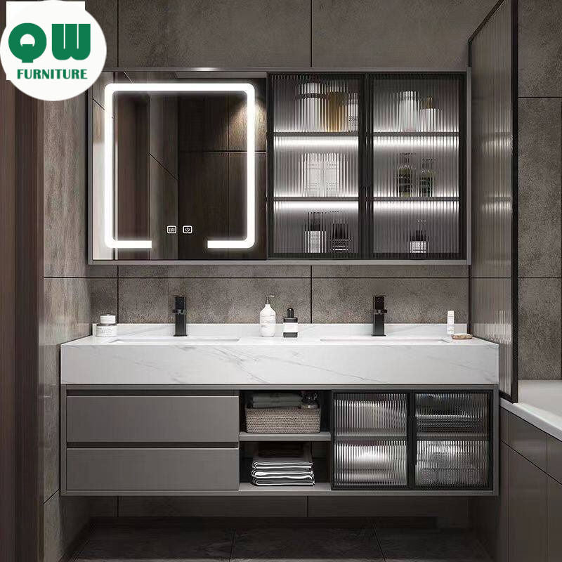 QW- Large Basin Set with Smart Mirror and Real Wood Storage Cabinet for Bathroom