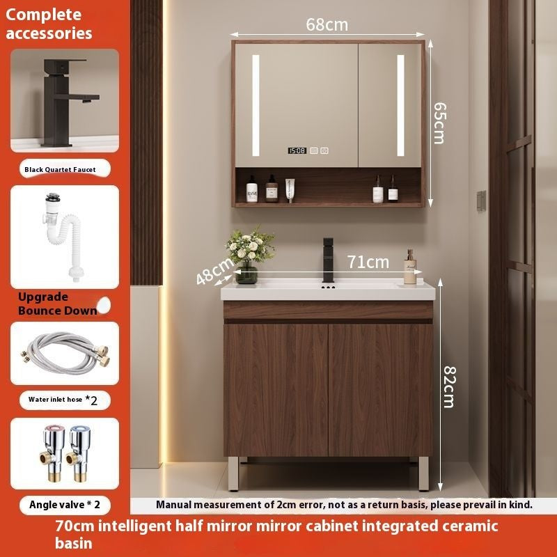 QW- Brown Real Wood Storage Cabinet Smart Materials for the Bathroom Sink Set
