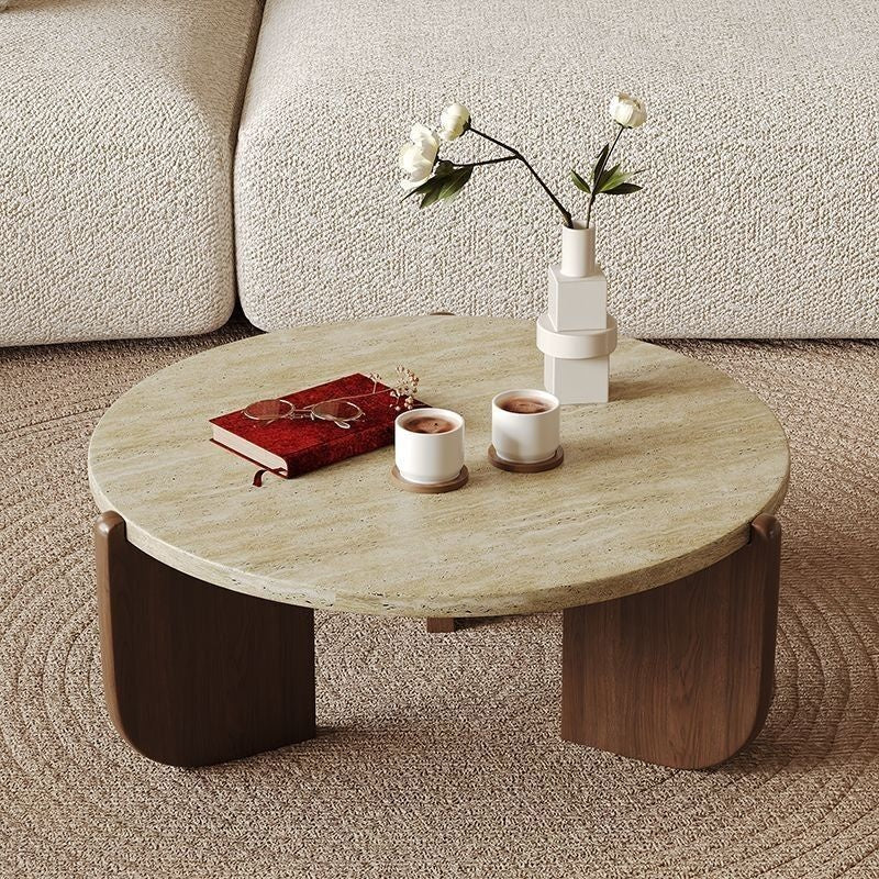 Meja Sofa Marmar Kreatif Bulat Kopi Kayu Padu Ruang Tamu Ringkas Rumah