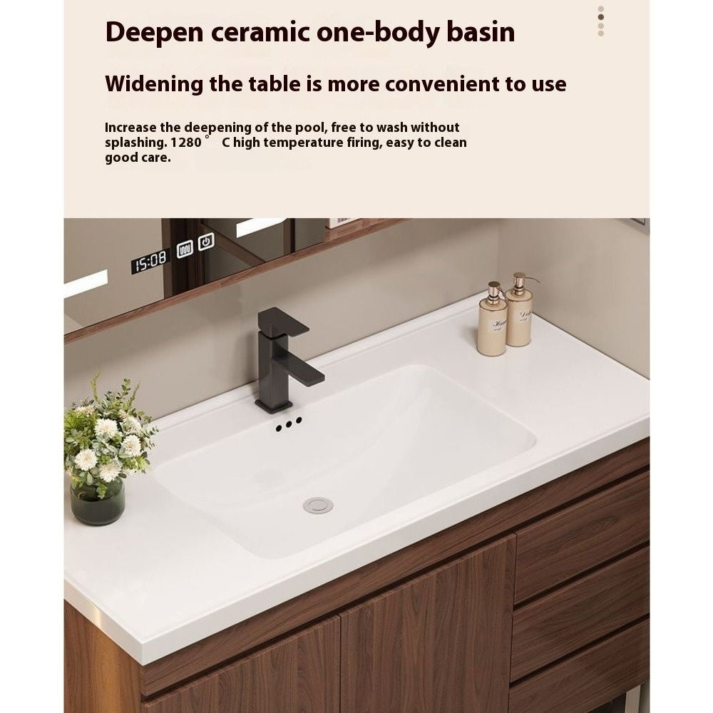 QW- Brown Real Wood Storage Cabinet Smart Materials for the Bathroom Sink Set