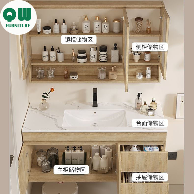 QW- Solid Wood Storage Smart Glass Cabinet, Bathroom Basin, Can Install Water Heater