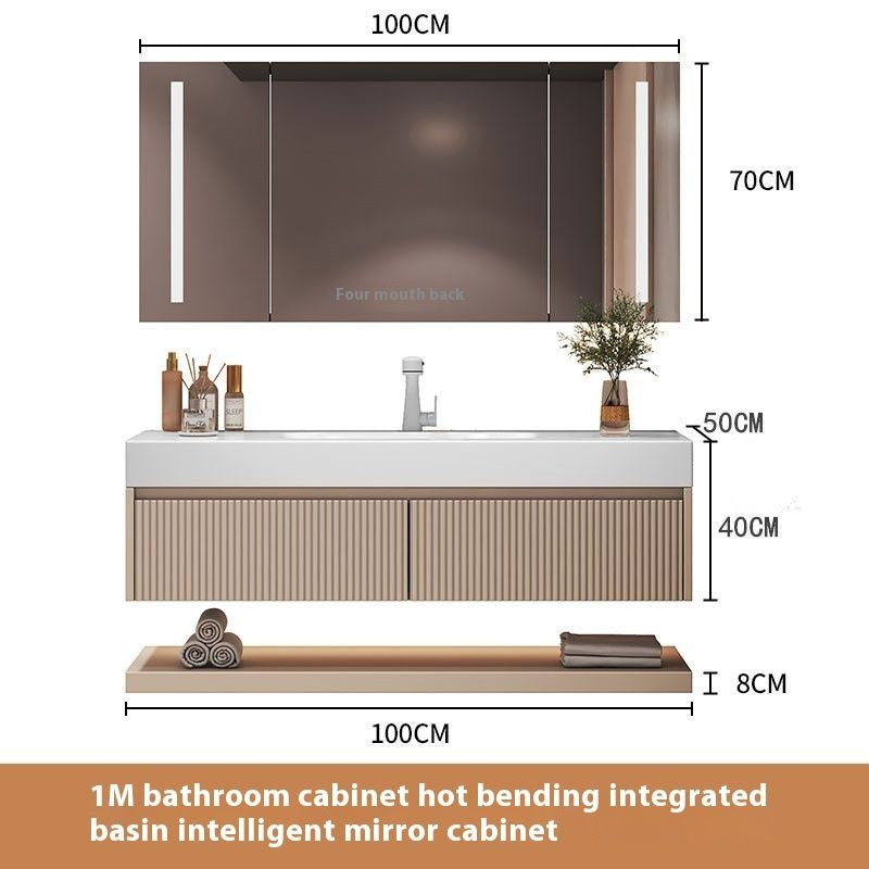 QW- Custom-made Cream Color Luxury Storage Smart Mirror Cabinet Bathroom Basin