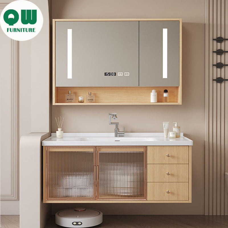 QW- Solid Wood Storage Smart Mirror Cabinet Bathroom Sink Set