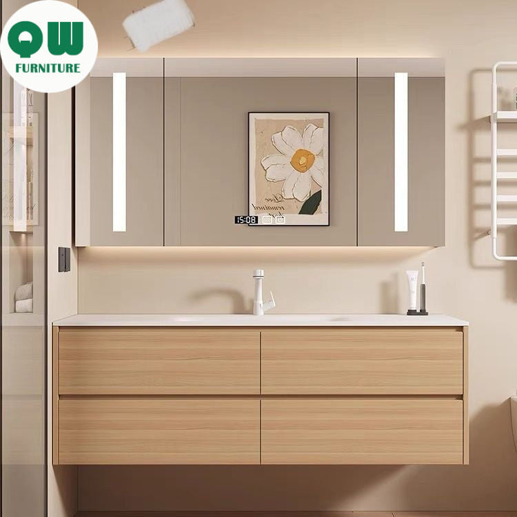QW- Customized Solid Wood Bathroom Storage Cabinet, Sink Set, Smart Mirror Cabinet