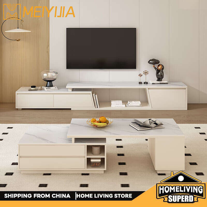 Rak TV Lipat Kayu Padu Mewah Ringan Kombinasi Moden Ringkas Ruang Tamu Rumah Zon Penempatan Laci Kabinet