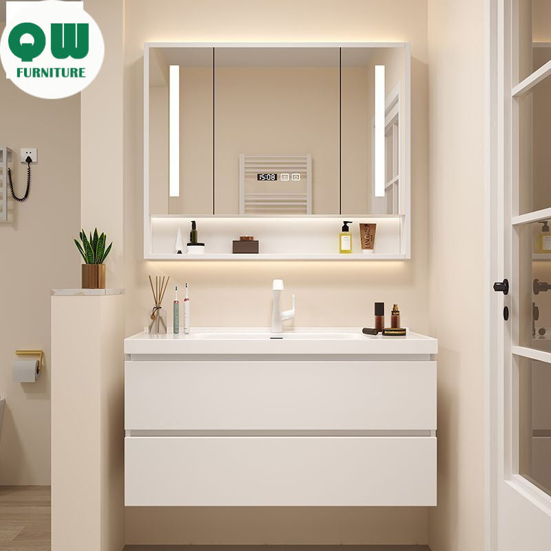 QW- White Storage Smart Mirror Cabinet, Bathroom Sink
