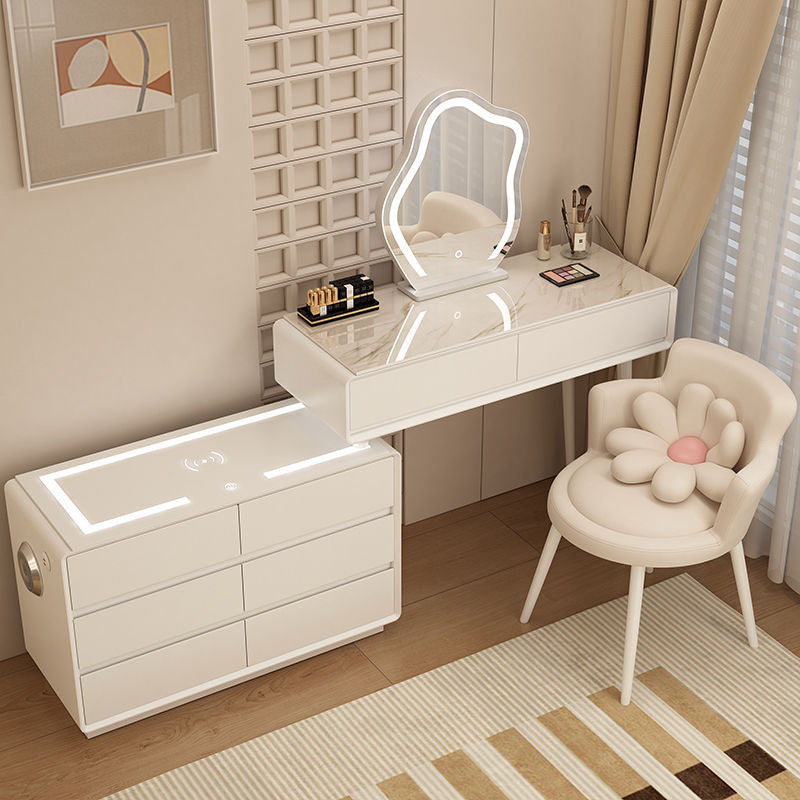 Kabinet Bilik Tidur Angin Krim Laci Kayu Padu Pinggan Batu Set Meja Solek Moden Pintar