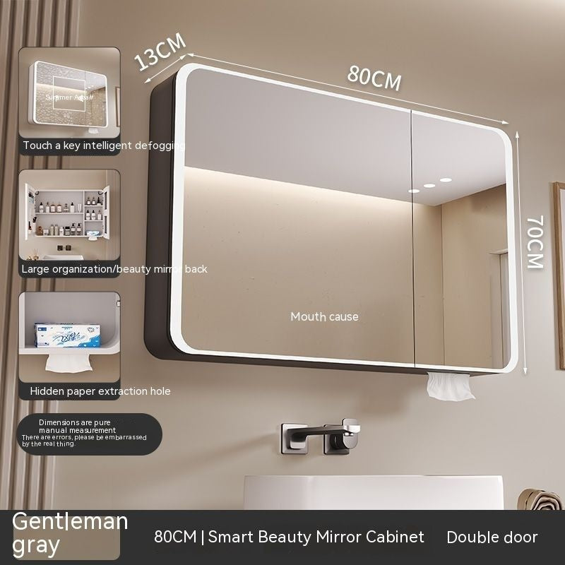 QW- Smart Mirror Cabinet Bathroom Aluminum Metal Can Display Time and Clear Fog