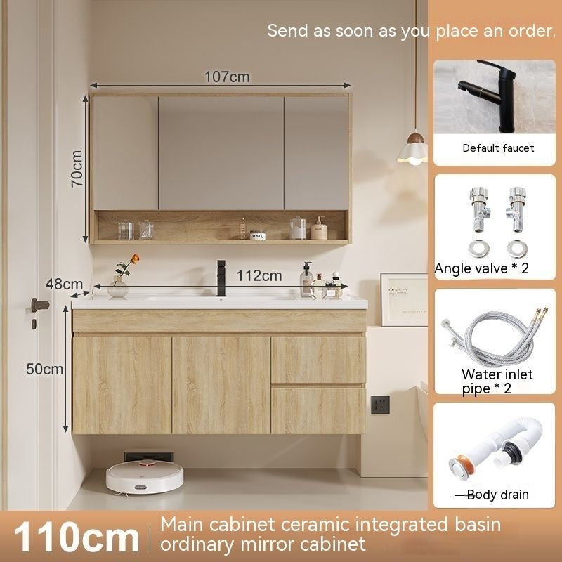 QW- Solid Wood Storage Smart Glass Cabinet, Bathroom Basin, Can Install Water Heater