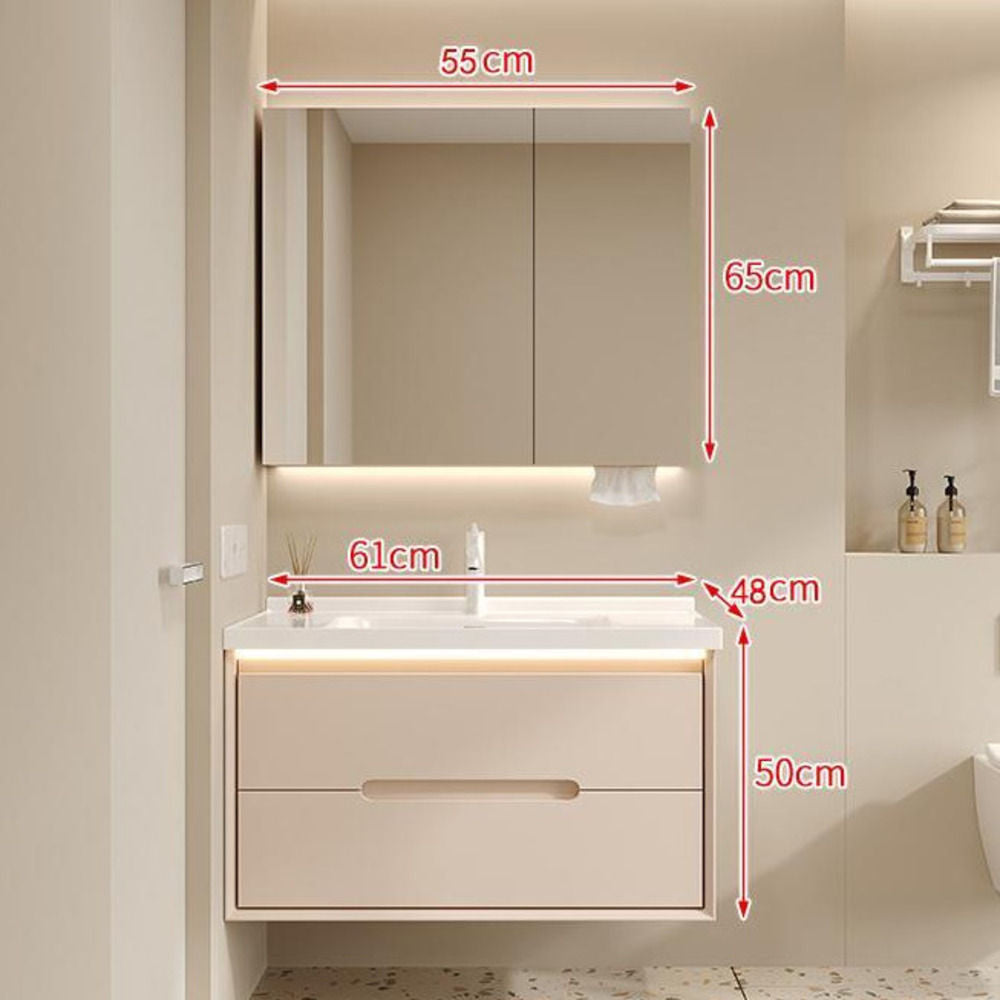 Set Singki Bilik Mandi Kabinet Cermin Pintar Penyimpanan Kayu Padu QW- 