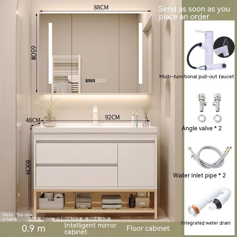 Set Singki Bilik Mandi Kabinet Cermin Pintar Penyimpanan QW- Gaya Krim 